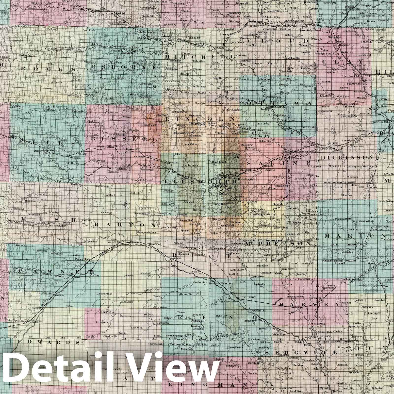 Kansas - Railroad Map, 1879 - Historical Map Print