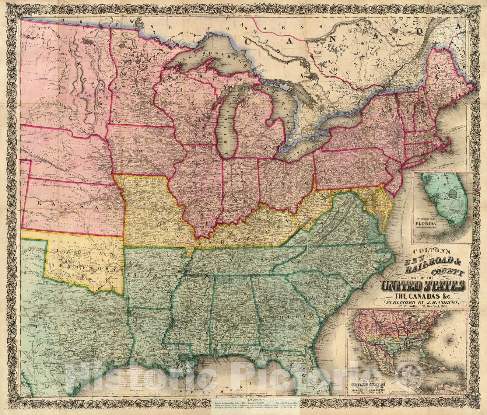 United States and Canada - Railroad Map, 1862 - Historical Map Print