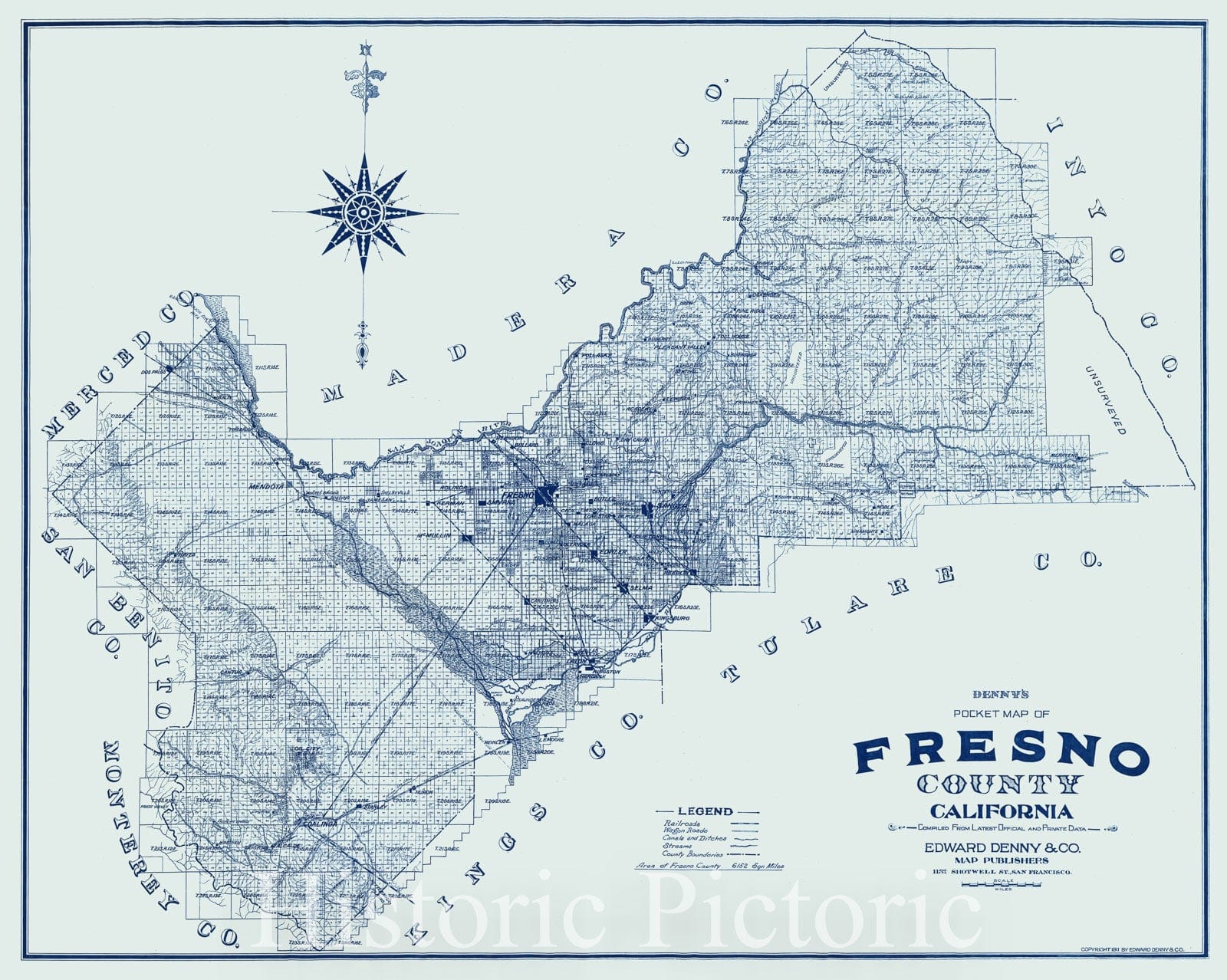 Fresno County - Railroad Map, 1911 - Historical Map Print