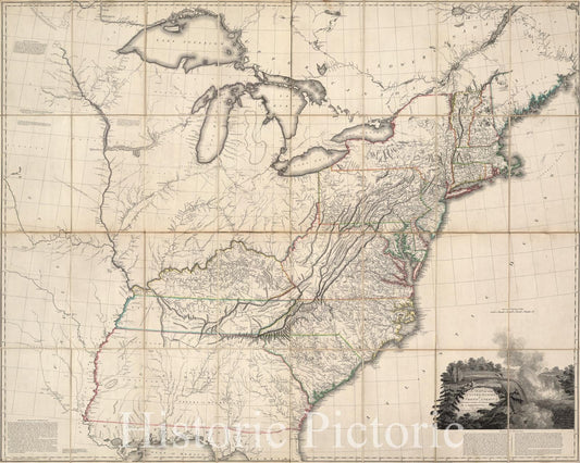 Historic Map : Case Map, United States of North America. 1796 - Vintage Wall Art