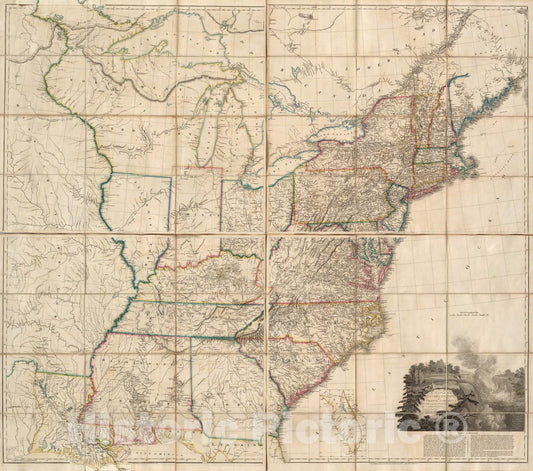 Historic Map : Case Map, United States of North America. 1819 - Vintage Wall Art