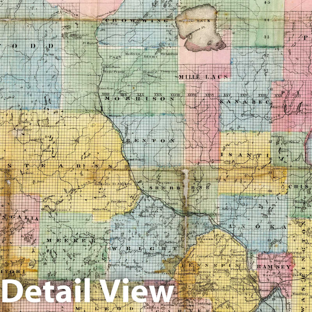 Historic Map : Sectional Map of The Surveyed Part of Minnesota, 1866 - Vintage Wall Art