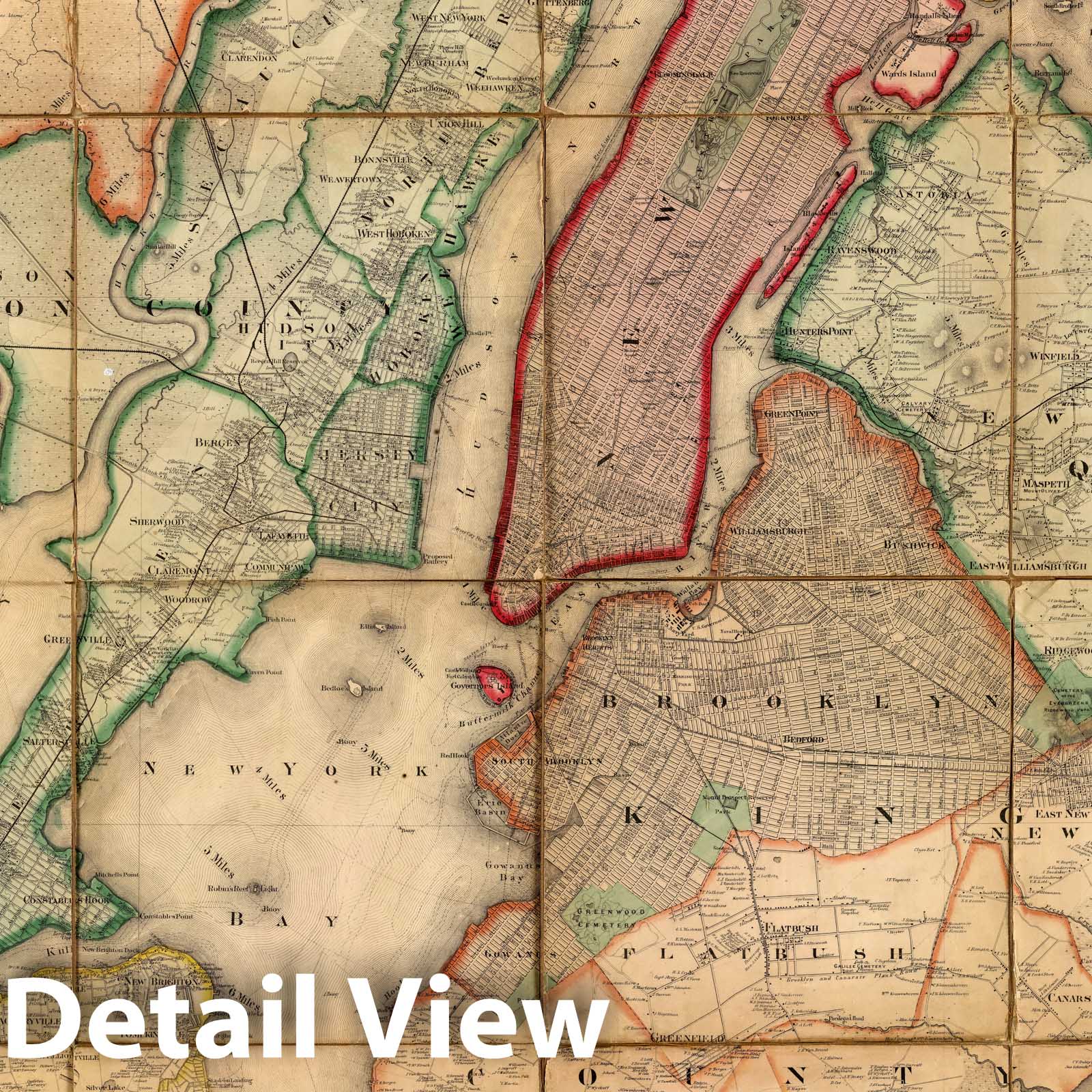 New York City and Environs - Survey Map, 1860 - Historical Map Print