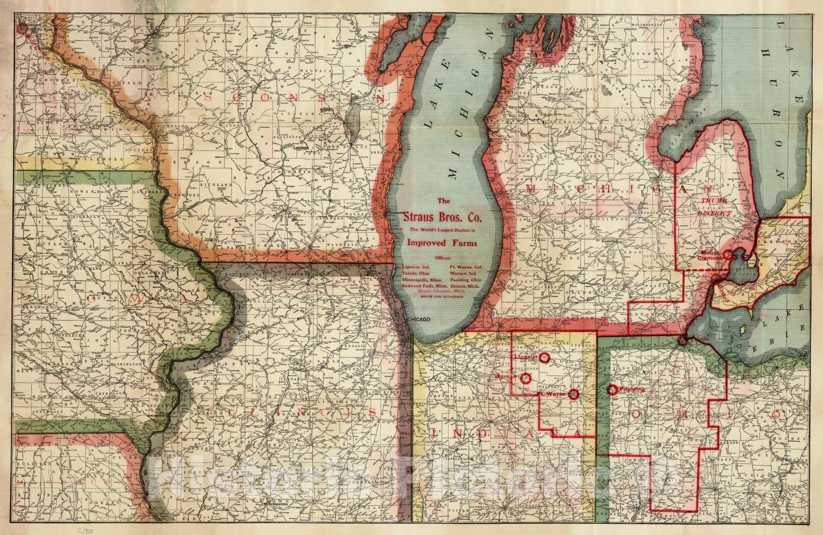 Historic Map : Pocket Map, Central States farm locations 1900 - Vintage Wall Art