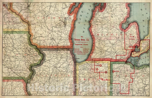 Historic Map : Pocket Map, Central States farm locations 1900 - Vintage Wall Art