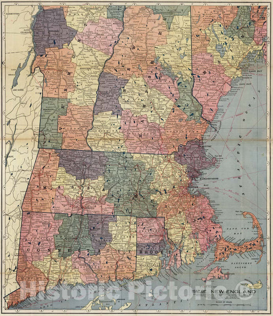 Historic Map : Pocket Map, New England 1910 - Vintage Wall Art