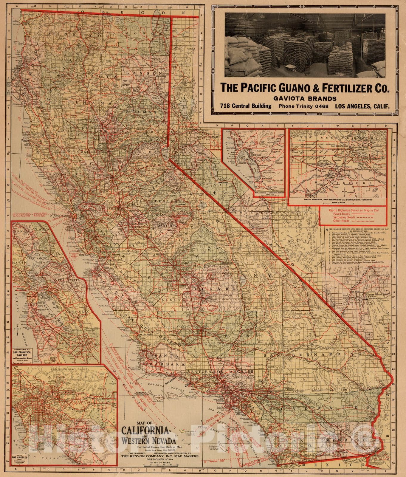 California and Western Nevada 1932 Historical Map Print