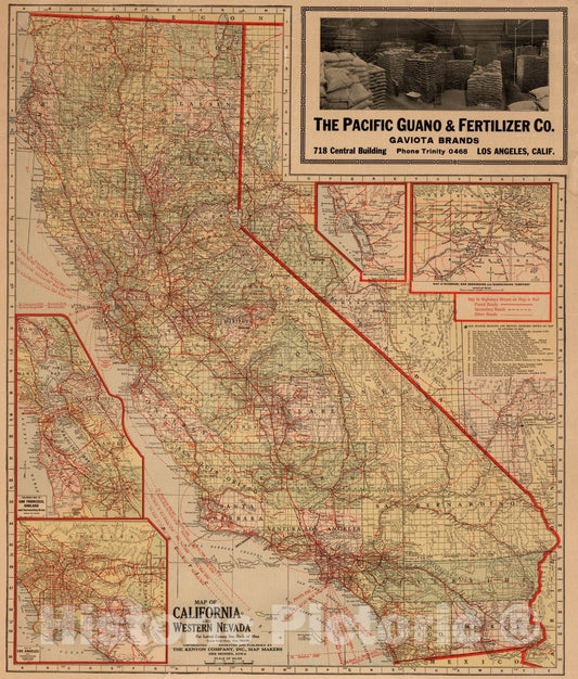 California and Western Nevada 1932 Historical Map Print