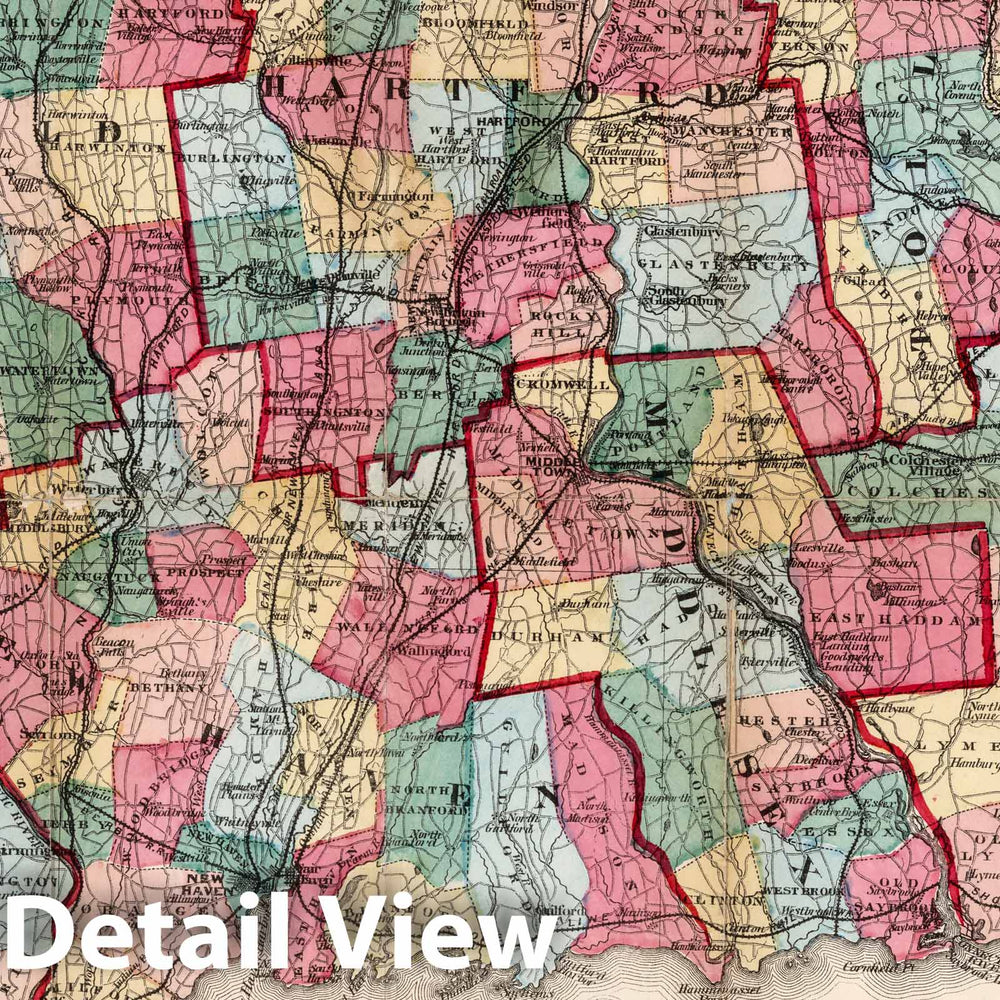 Historic Wall Map : Map of Connecticut, 1870 - Vintage Wall Art