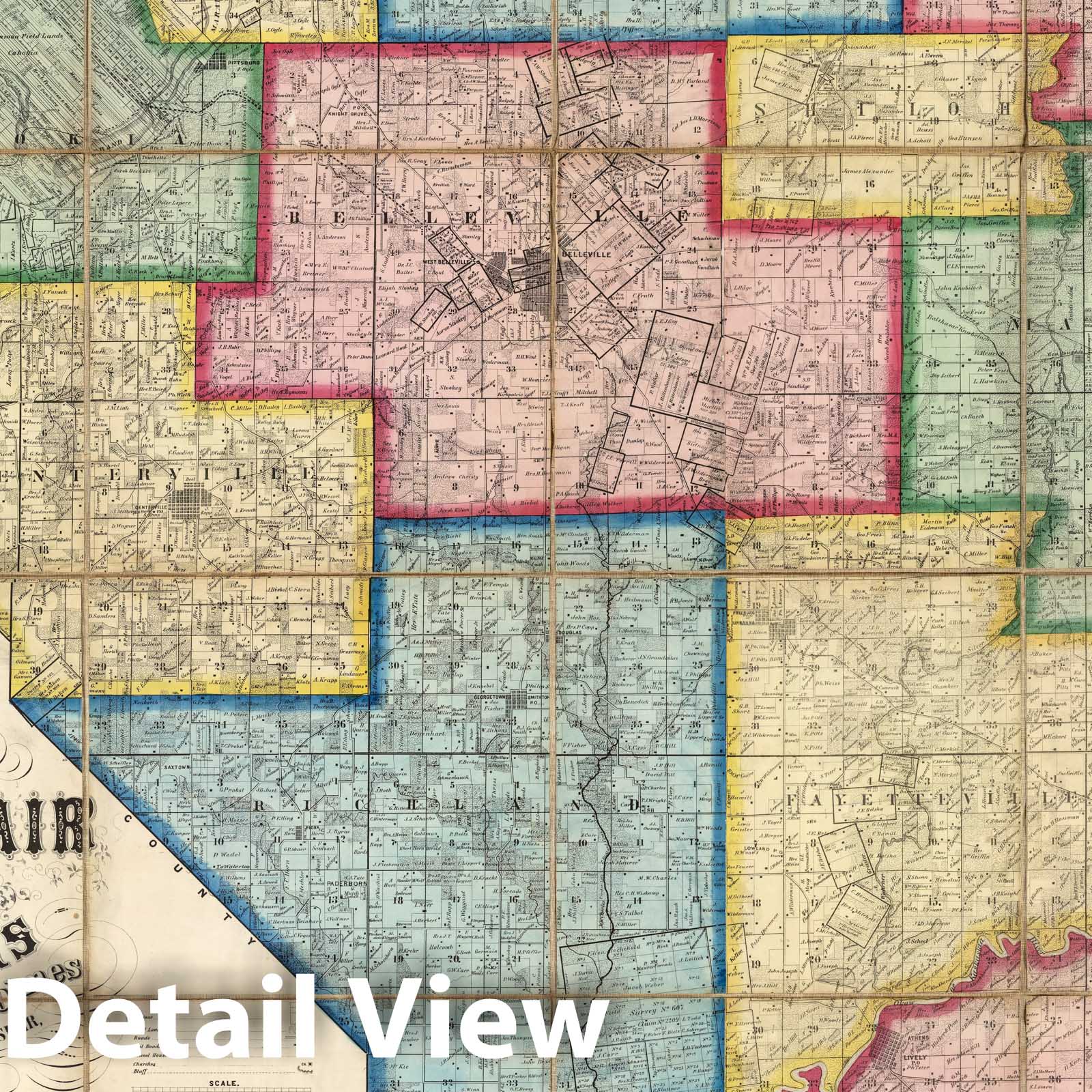 Saint Clair County, Illinois 1863 Historical Map Print