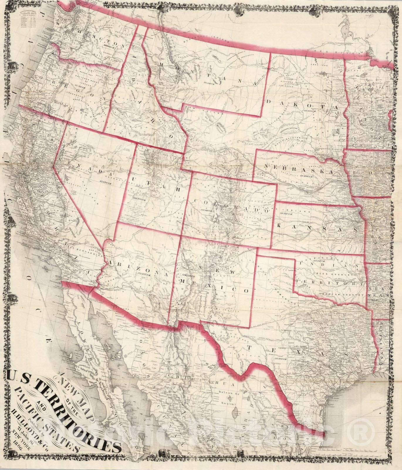 Historic Map : Pocket Map, U.S. Territories And Pacific States 1866 - Vintage Wall Art