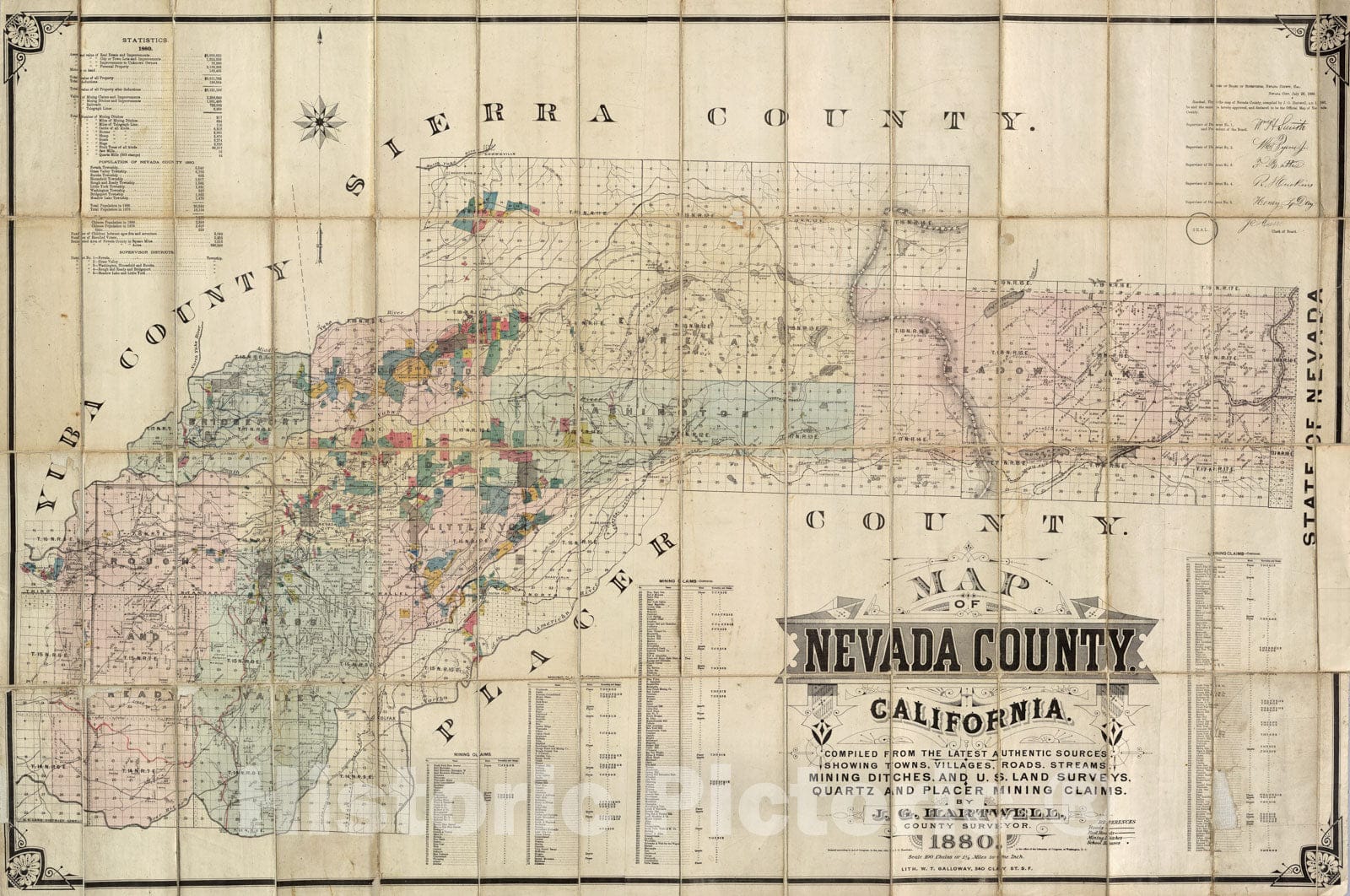 Historic Map : Case Map, Nevada County, California. 1880 - Vintage Wall Art