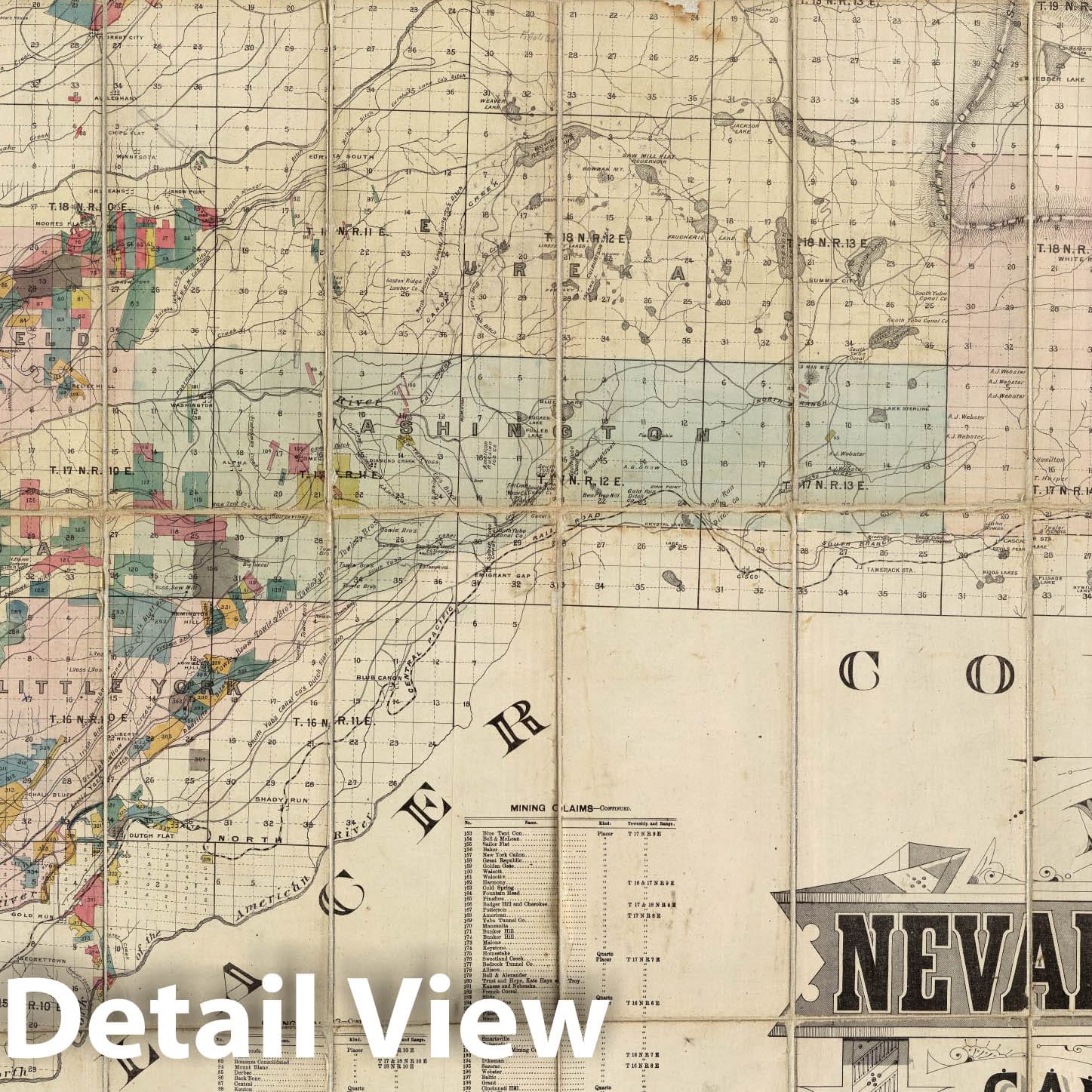 Nevada County, California - Road Map, 1880 - Historical Mining Map Print