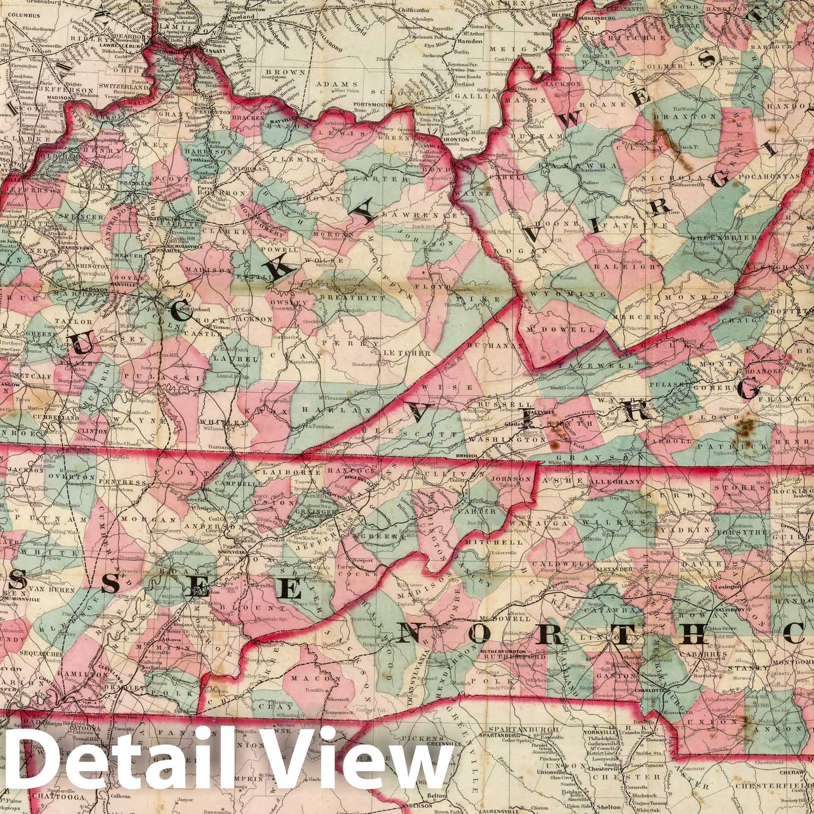 Delaware, Maryland, Virginia, West Virginia, North Carolina, Kentucky, and Tennessee - Railroad Map, 1870