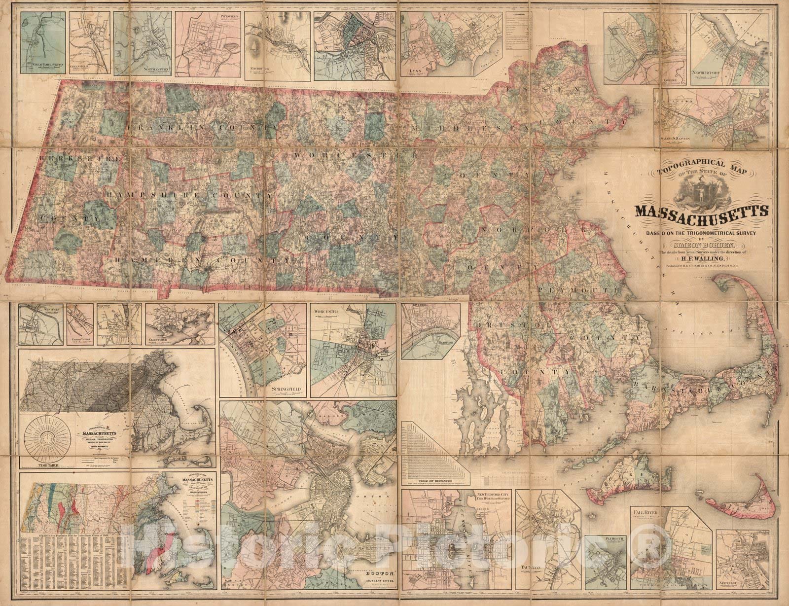 Historic Map : Map of The State of Massachusetts, 1861 - Vintage Wall Art
