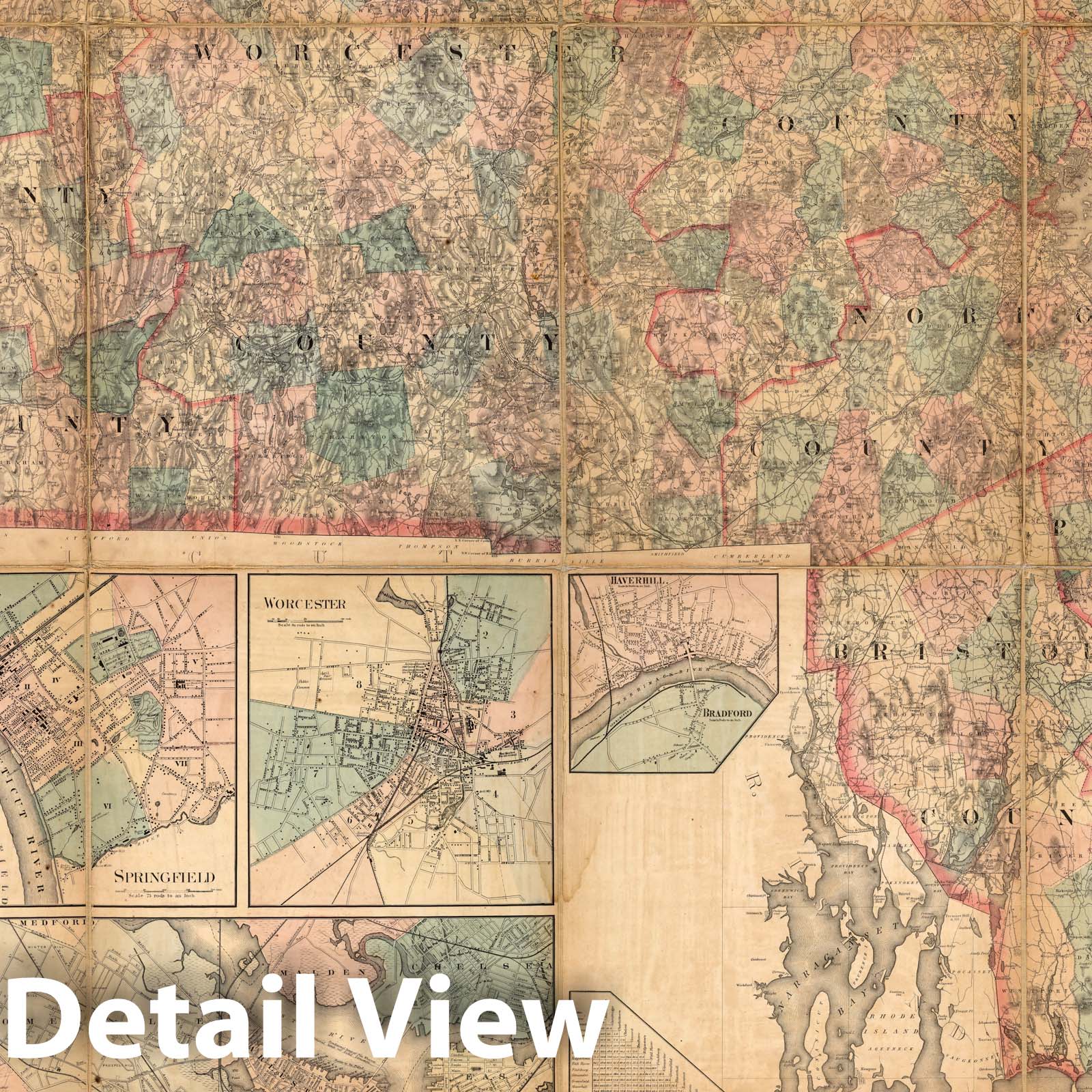 Massachusetts Topographic Map 1861 - Borden & Walling Historical Reproduction