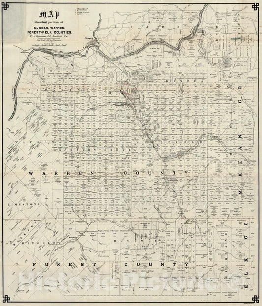 Historic Map : Pocket Map, McKean, Warren, Forest and Elk Counties, Pennsylvania 1881 - Vintage Wall Art