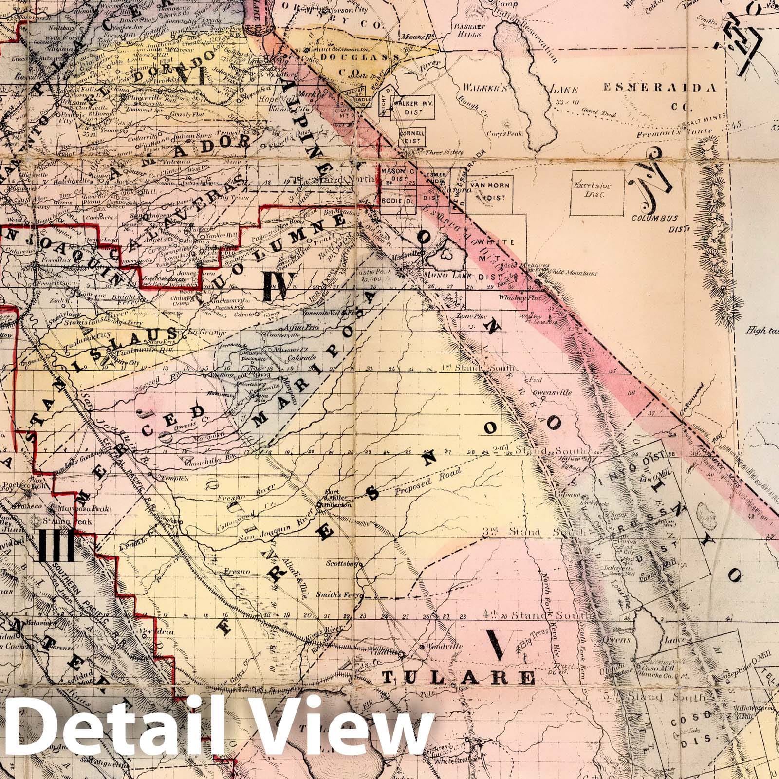 California and Nevada - Railroad Map, 1868 - Historical Map Print