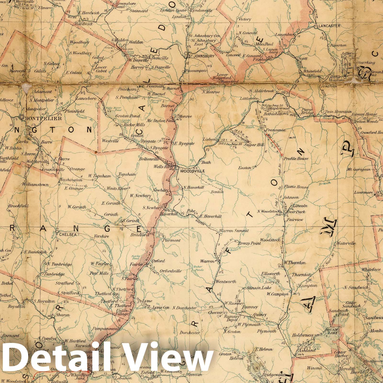 New Hampshire and Vermont - Post Route Map, 1912