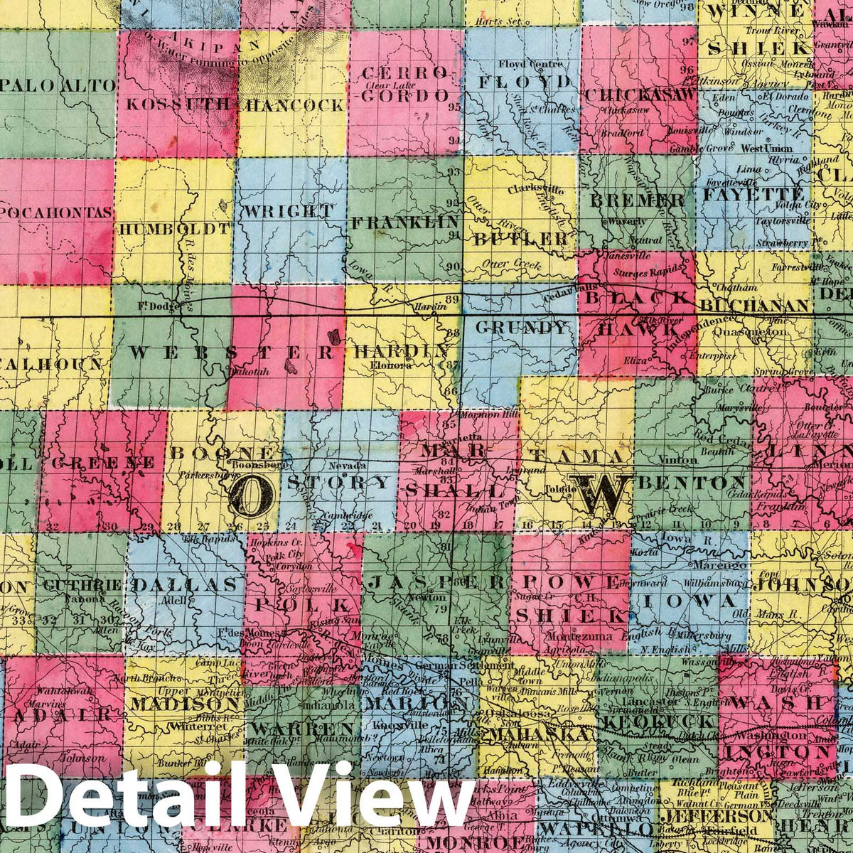 Iowa, 1855 - Hand-Colored Historical Map Print