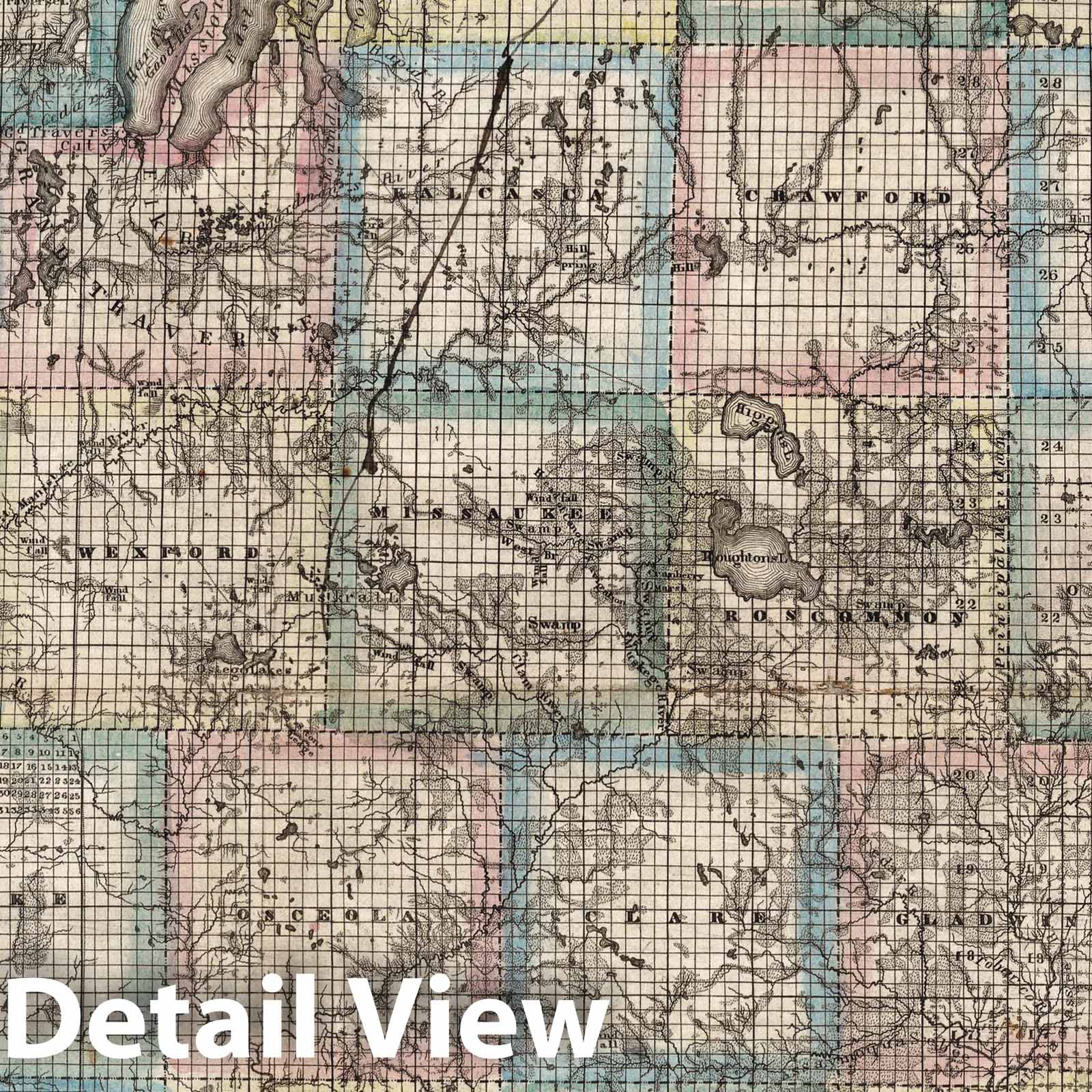 Michigan, 1853 - Hand-Colored Topographic Map Print