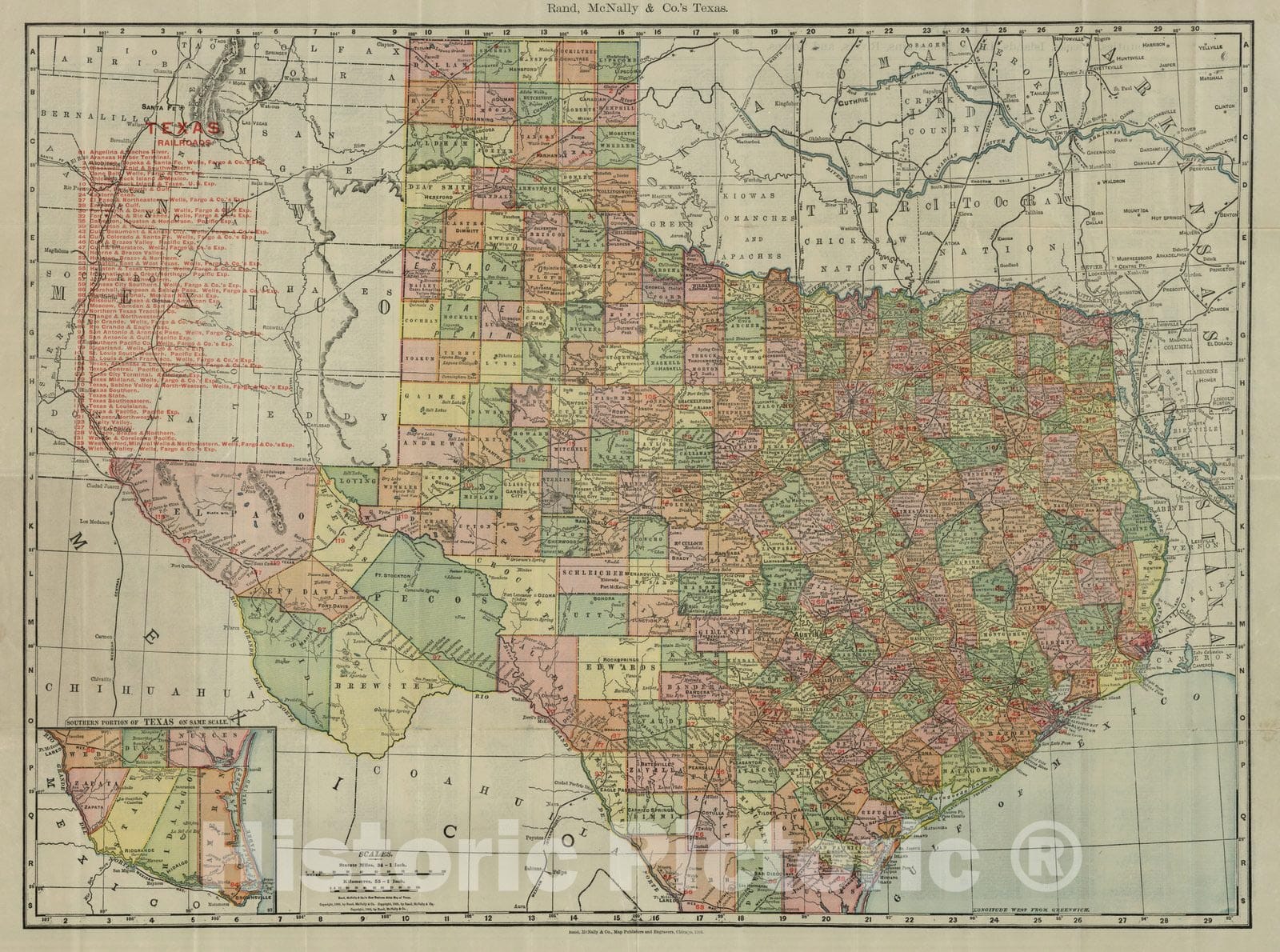 Texas - Railroad Map, 1902 - Rand McNally Historical Map Print