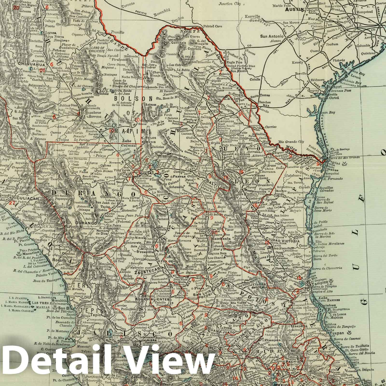 Mexico - Railroad Map, 1899 - Rand McNally & Co. Historical Print