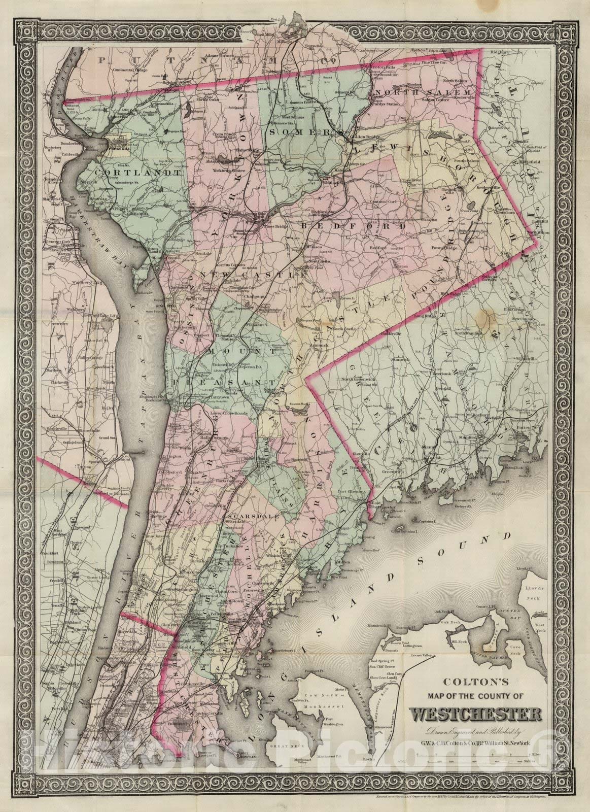 Historic Map : Pocket Map, Westchester County, New York 1886 - Vintage Wall Art