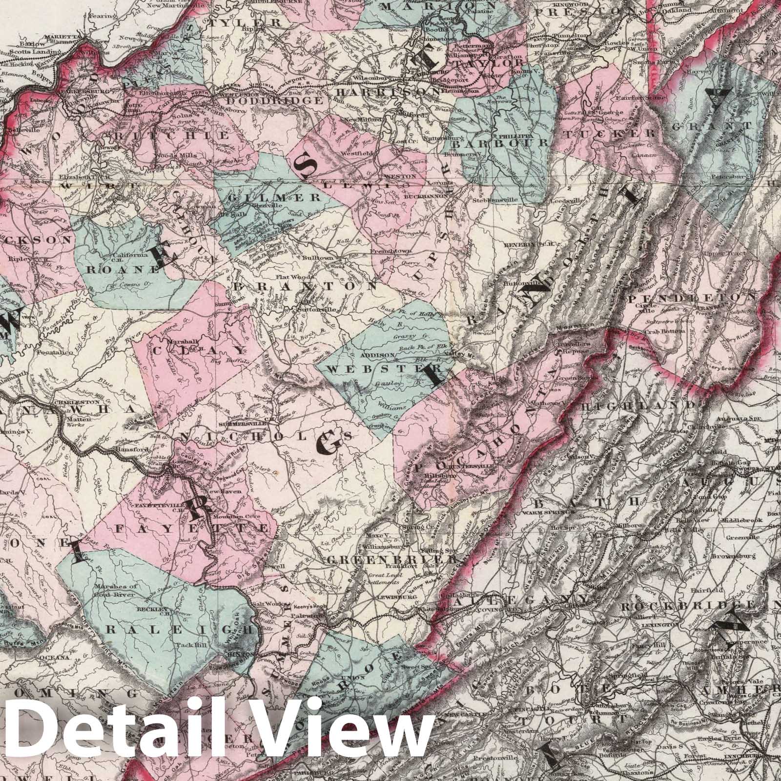West Virginia and Adjoining States, 1877 - Historical Topographic Map Print