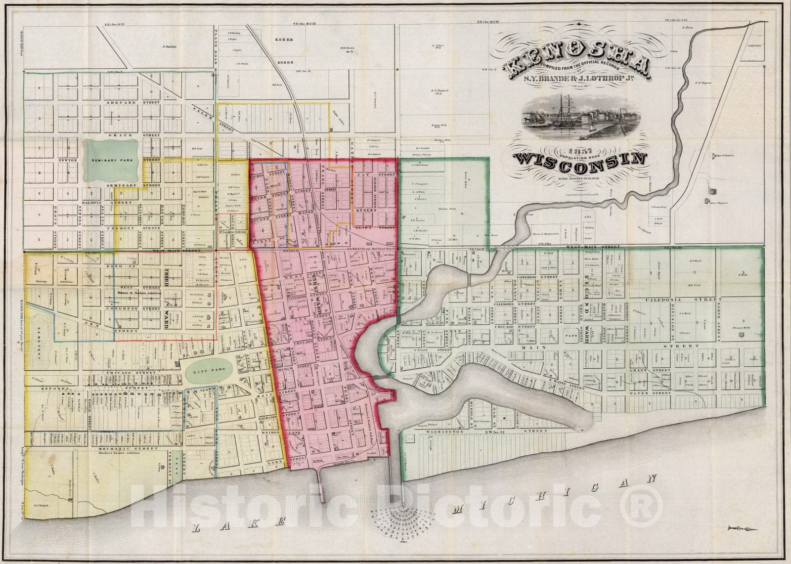 Historic Map : Pocket Map, Kenosha 1857 - Vintage Wall Art