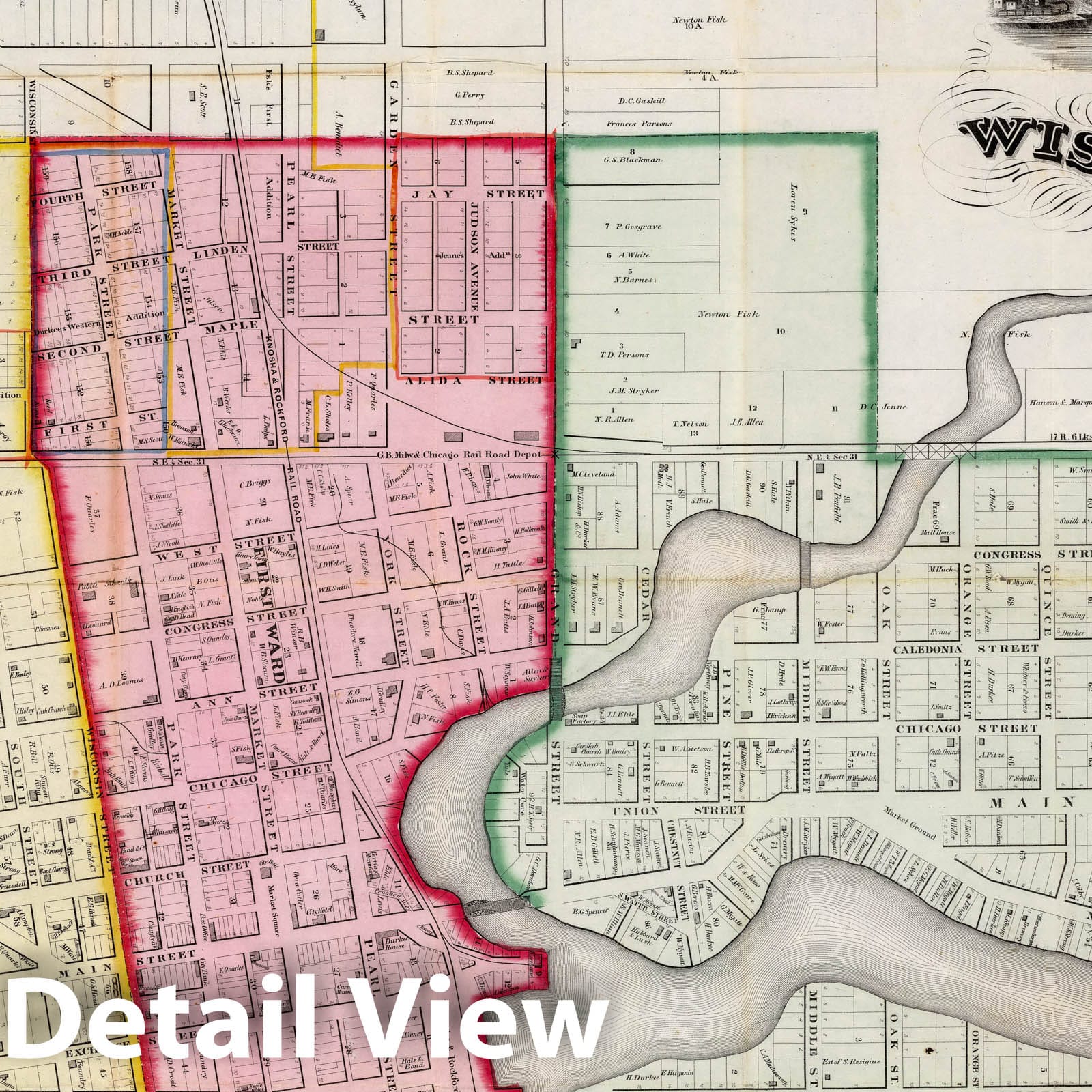 Historic Map : Pocket Map, Kenosha 1857 - Vintage Wall Art