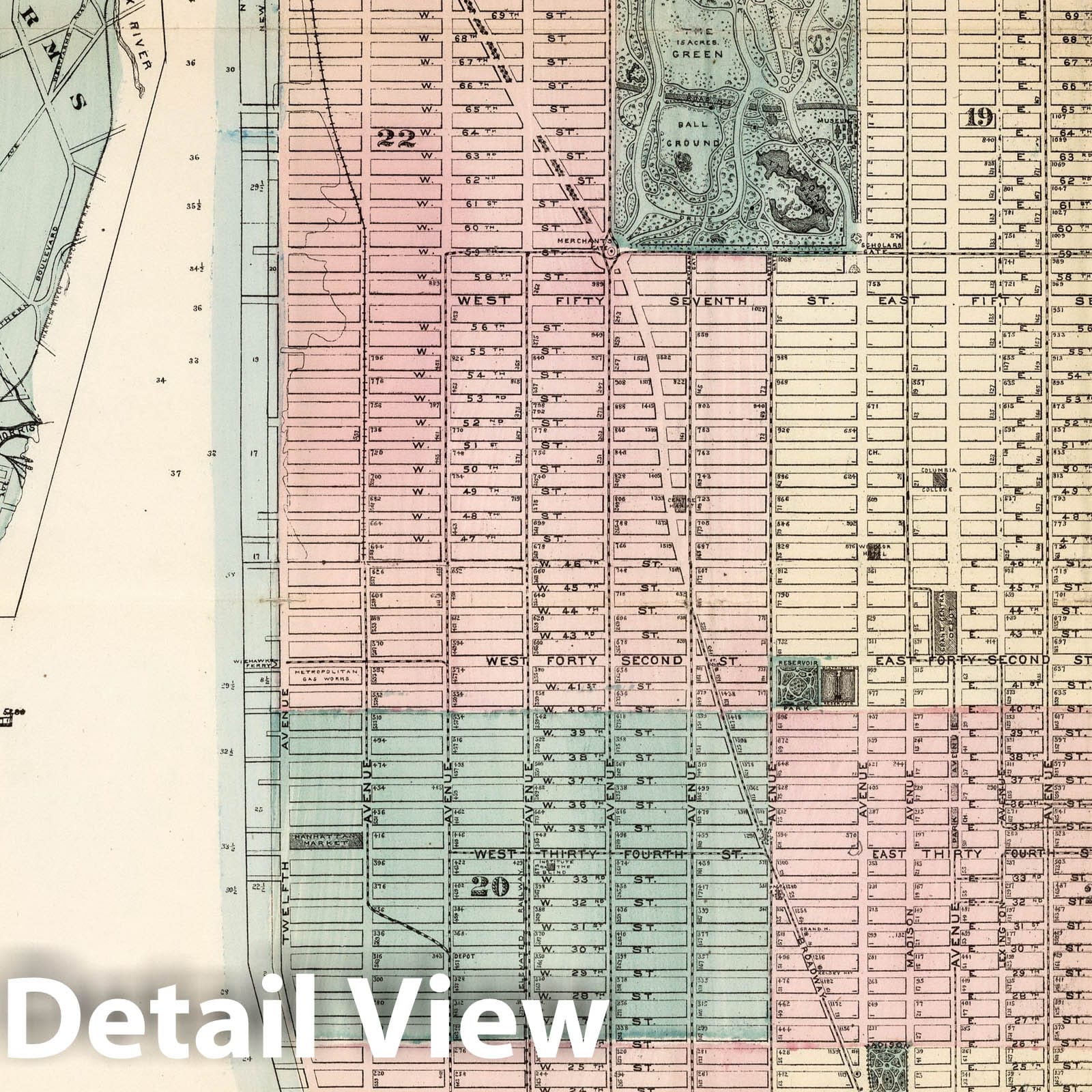 New York City and Vicinity, 1877 - Historical Map Print