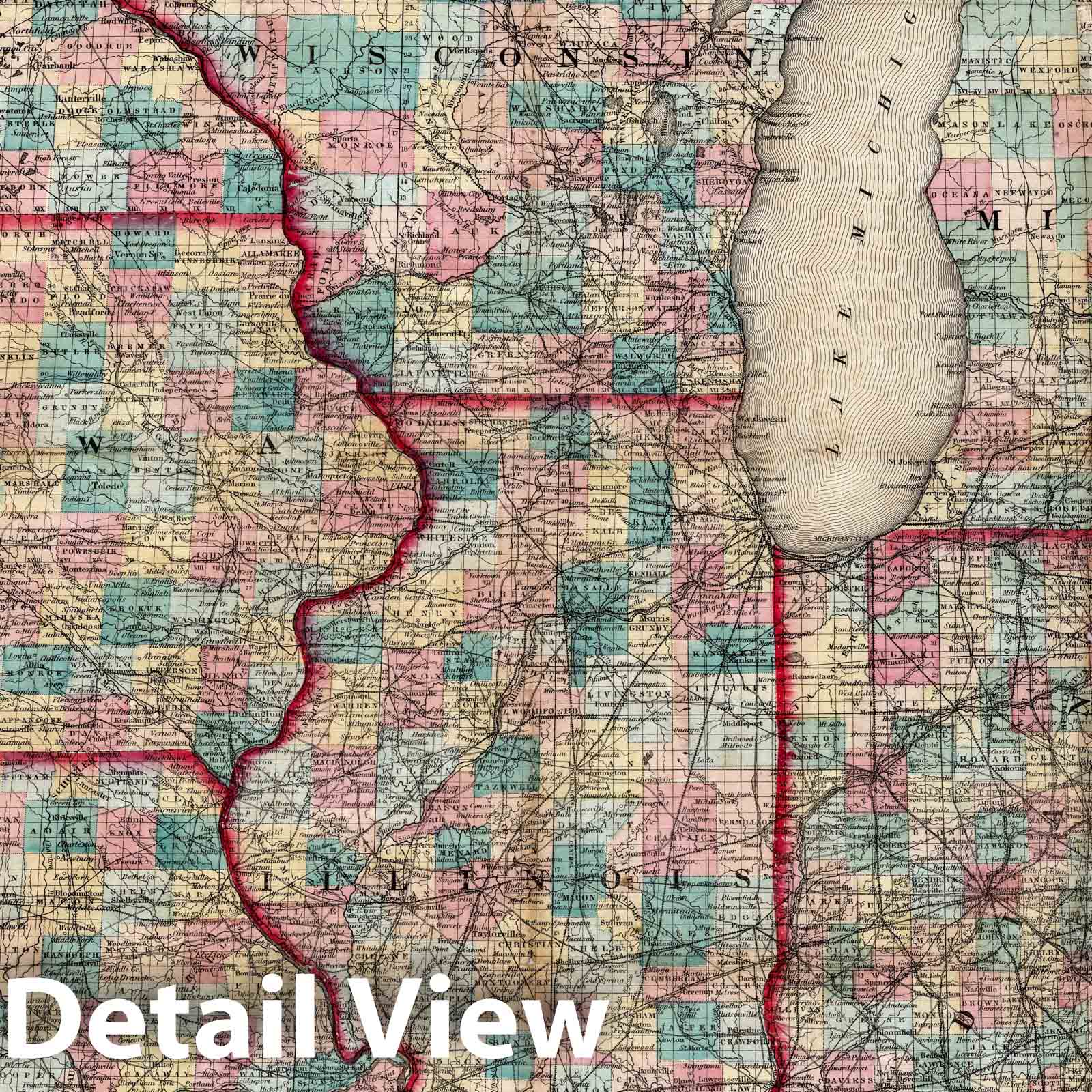 Ohio, Michigan, Indiana, Illinois, Missouri, Wisconsin, Iowa, Minnesota, Nebraska, and Kansas 1857 Historical Map Print