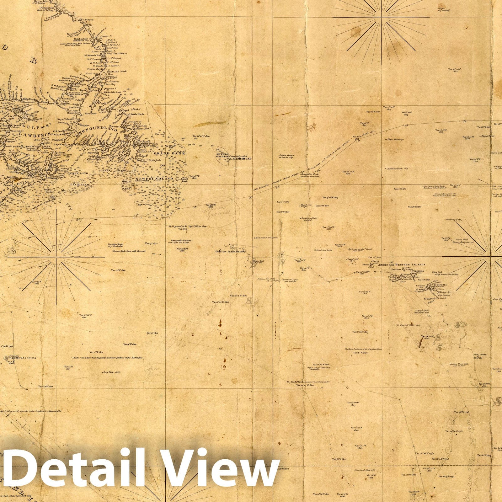 North Atlantic Ocean - Nautical Chart, 1835 - Historical Map Print