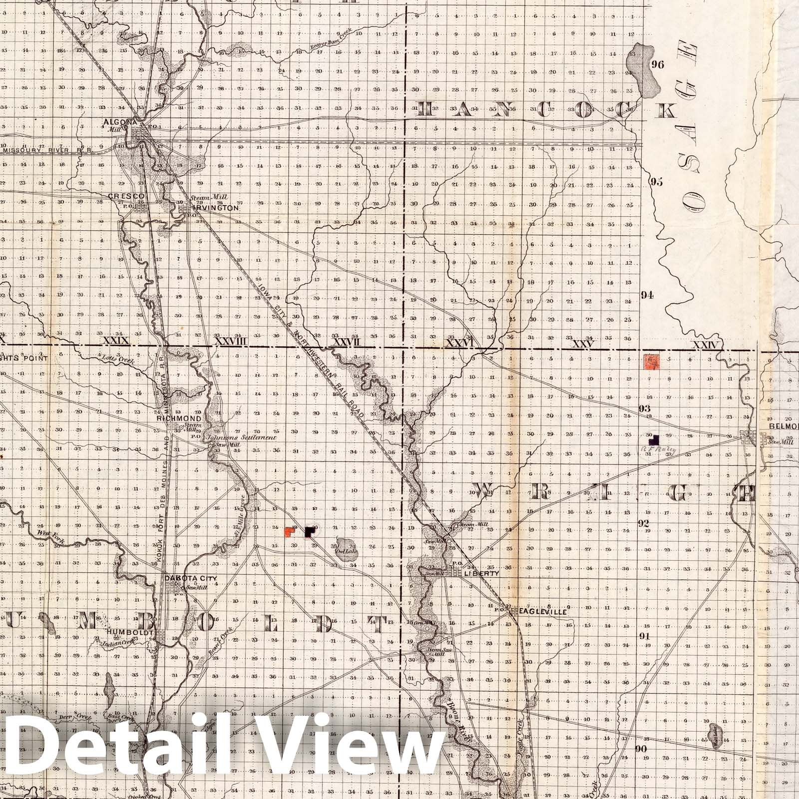 Fort Dodge Land District, Iowa - Railroad Map, 1857 - Historical Map Print