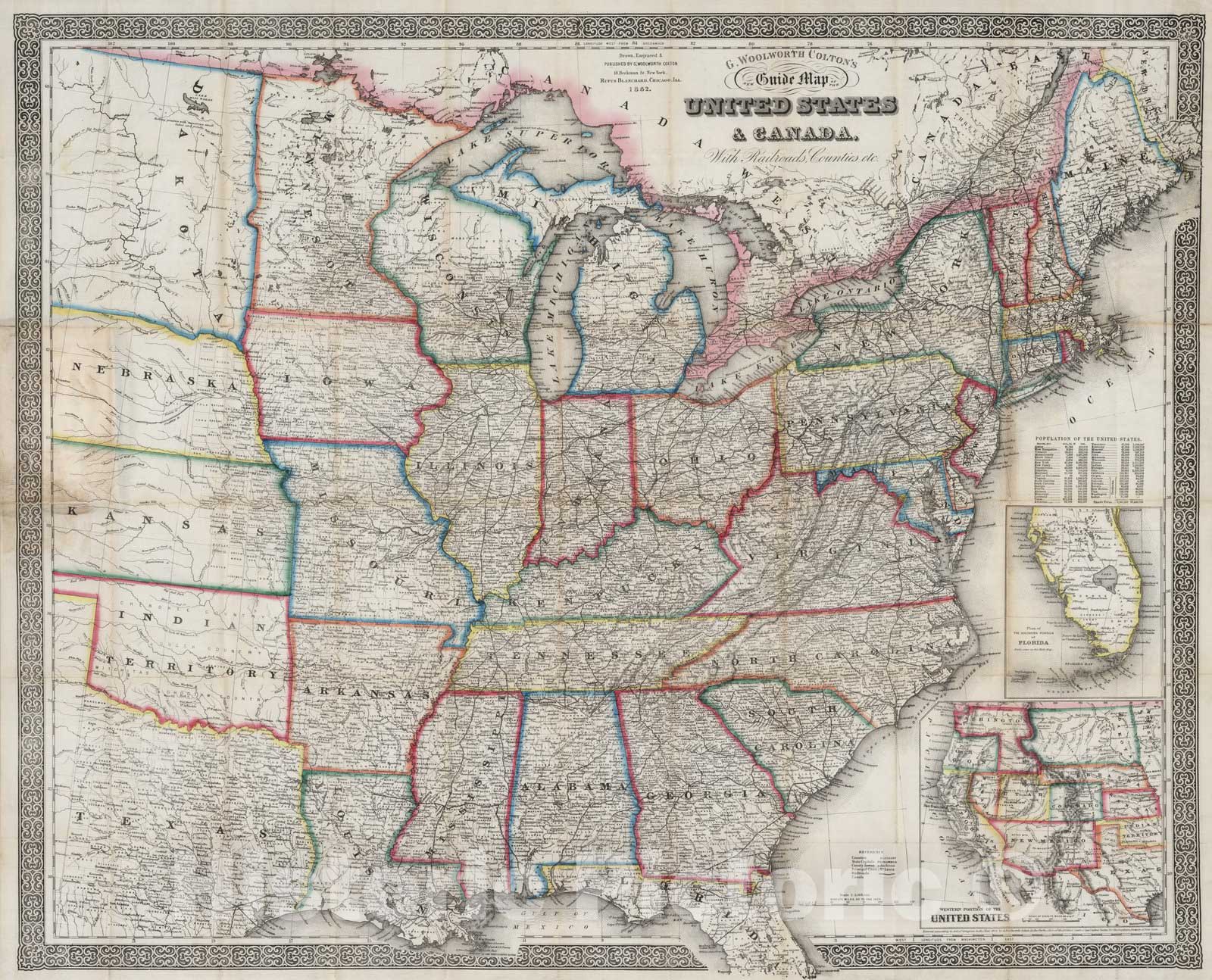 Historic Map : Guide Book, United States & Canada 1862 - Vintage Wall Art