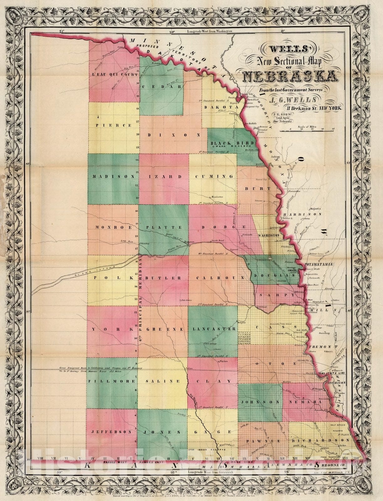 Historic Map : Pocket Map, Nebraska 1857 - Vintage Wall Art