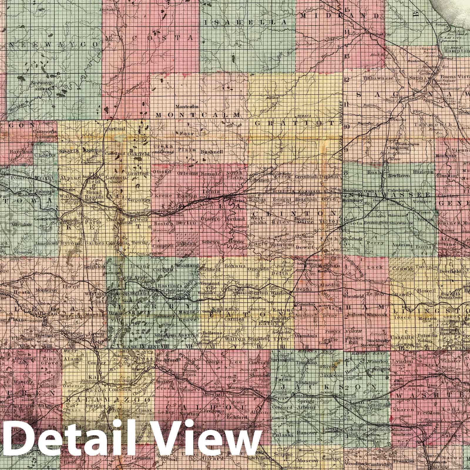Michigan - Railroad Map, 1865 - Historical Map Print