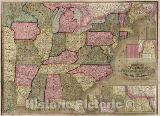 Historic Map : National Map of The American Republic, 1847 - Vintage Wall Art