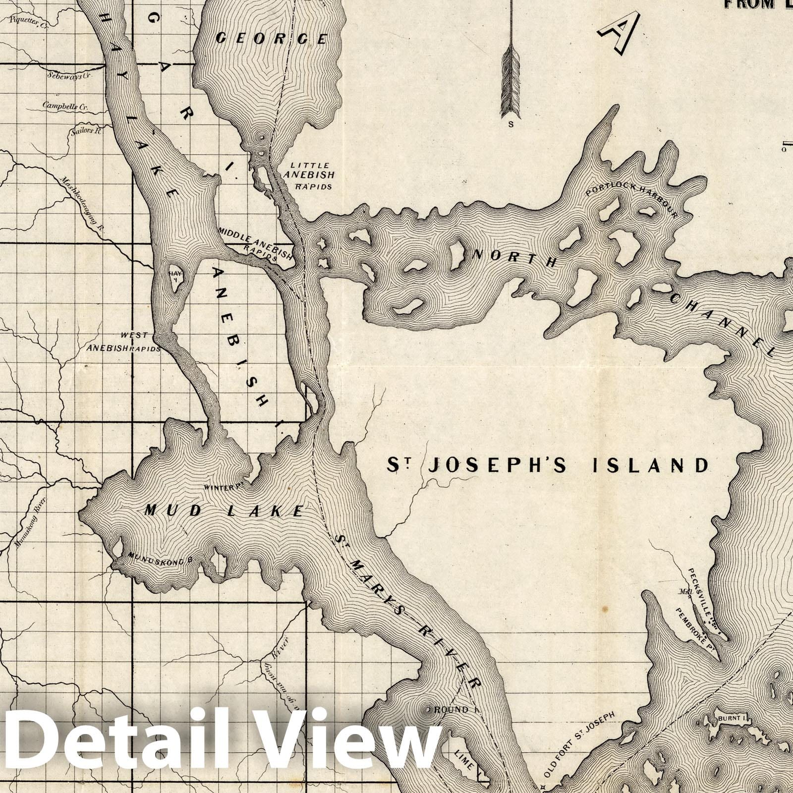 St. Mary's River, Michigan 1855 Topographic Map Print