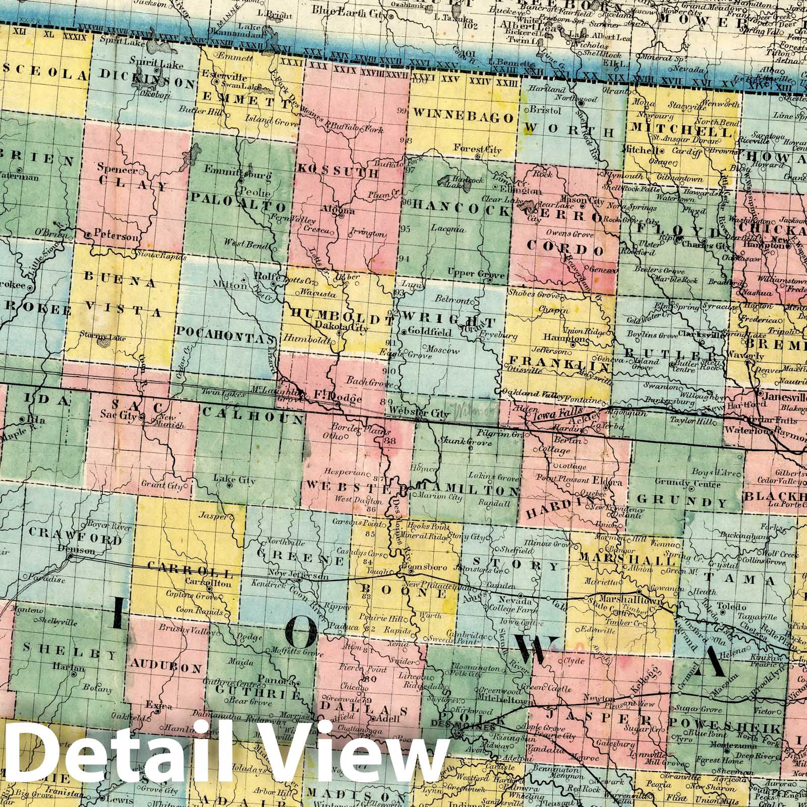 Iowa and Nebraska - Railroad Map, 1867 - Historical Map Print