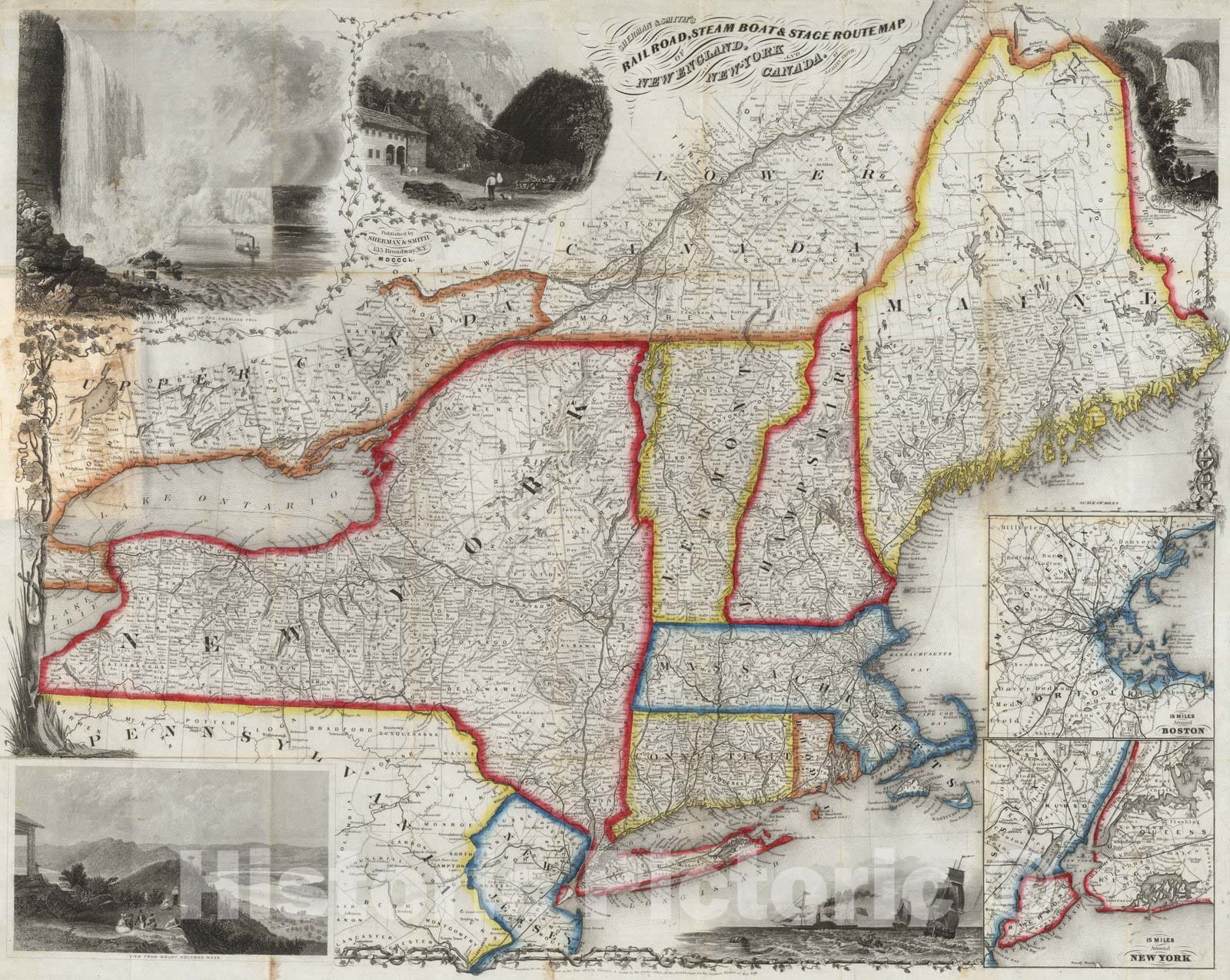 New England, New York, and Canada - Railroad Map, 1850