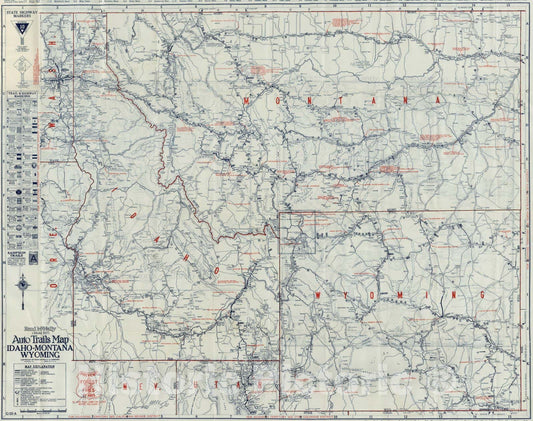 Historic Map : Auto Trails Map Idaho-Montana Wyoming, 1925 - Vintage Wall Art