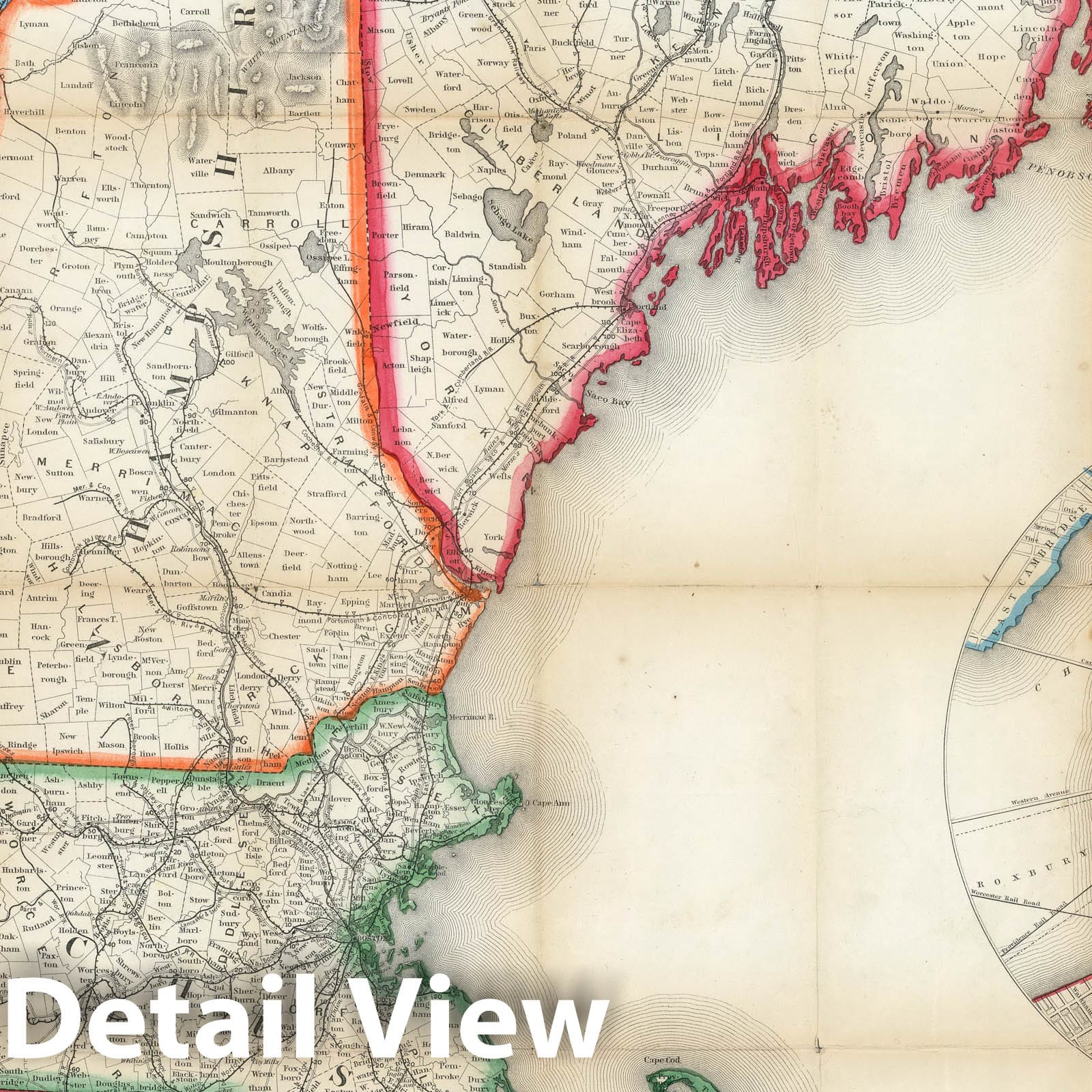 New England States - Railroad Map, 1855 - Historical Map Print