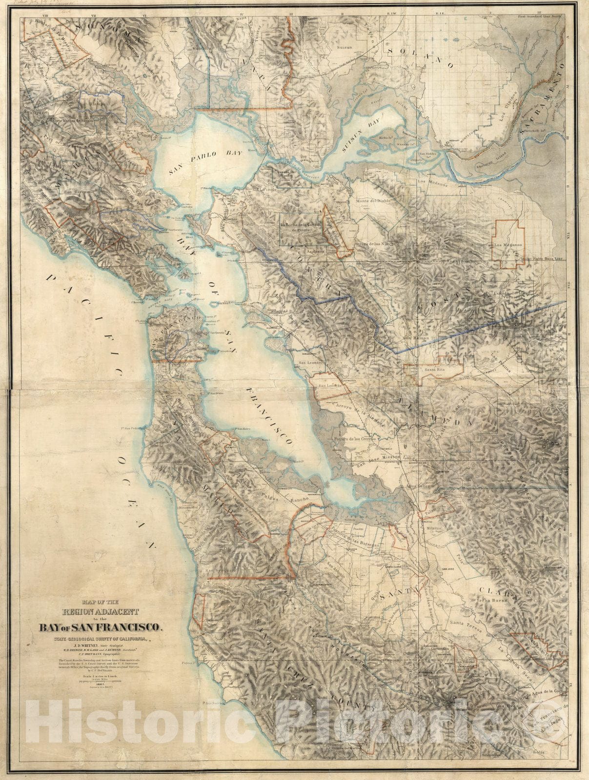 Historic Map : Map of The Region Adjacent To The Bay of San Francisco, 1867 - Vintage Wall Art