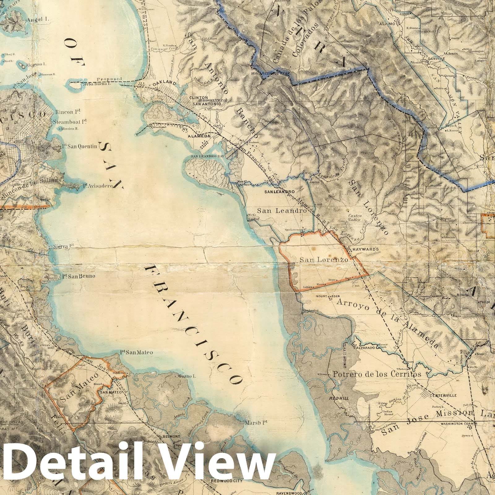 San Francisco Bay Region Topographic Map, 1867 - Historical Map Print
