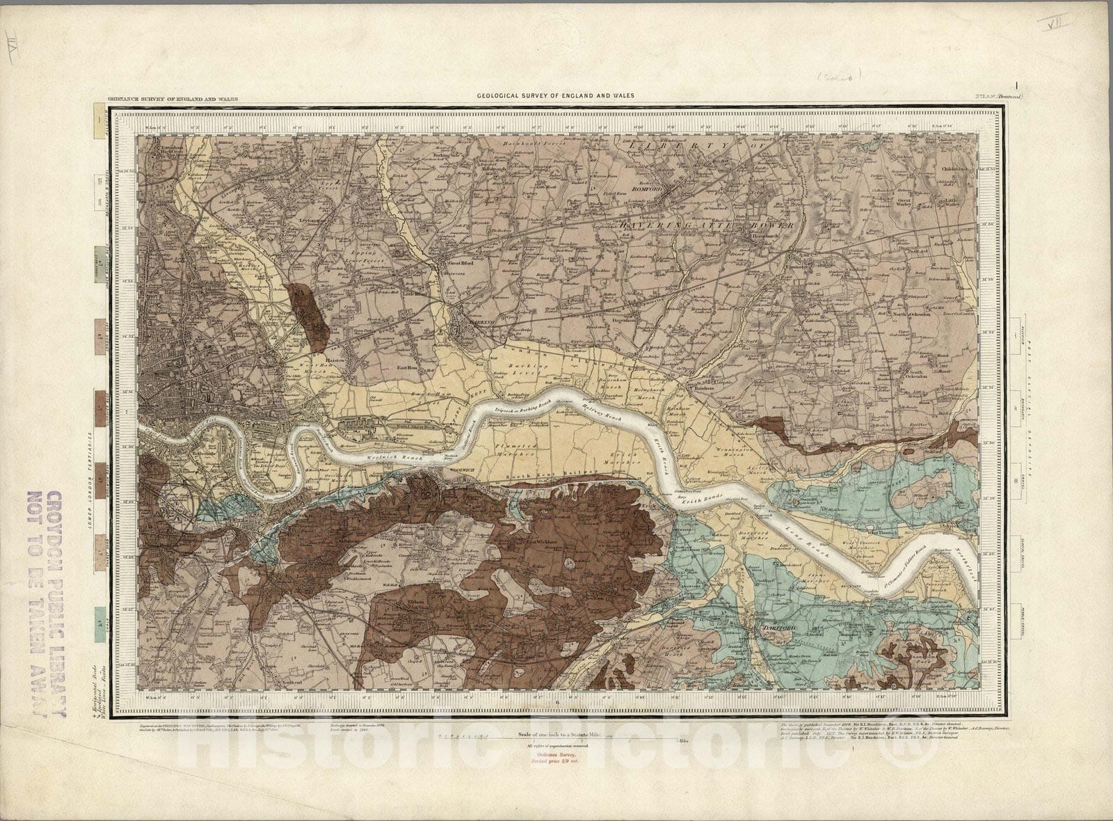 Historic Map : Geologic Atlas Map, 1. Brentwood, SW Quad. 1892 - Vintage Wall Art