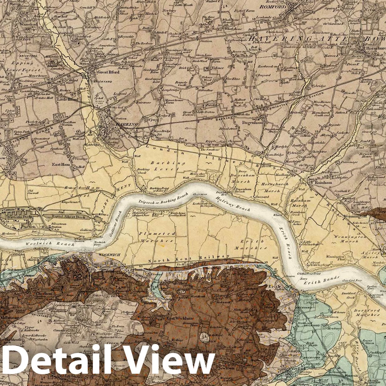Brentwood, England - Geological Map, 1892 - Historical Map Print