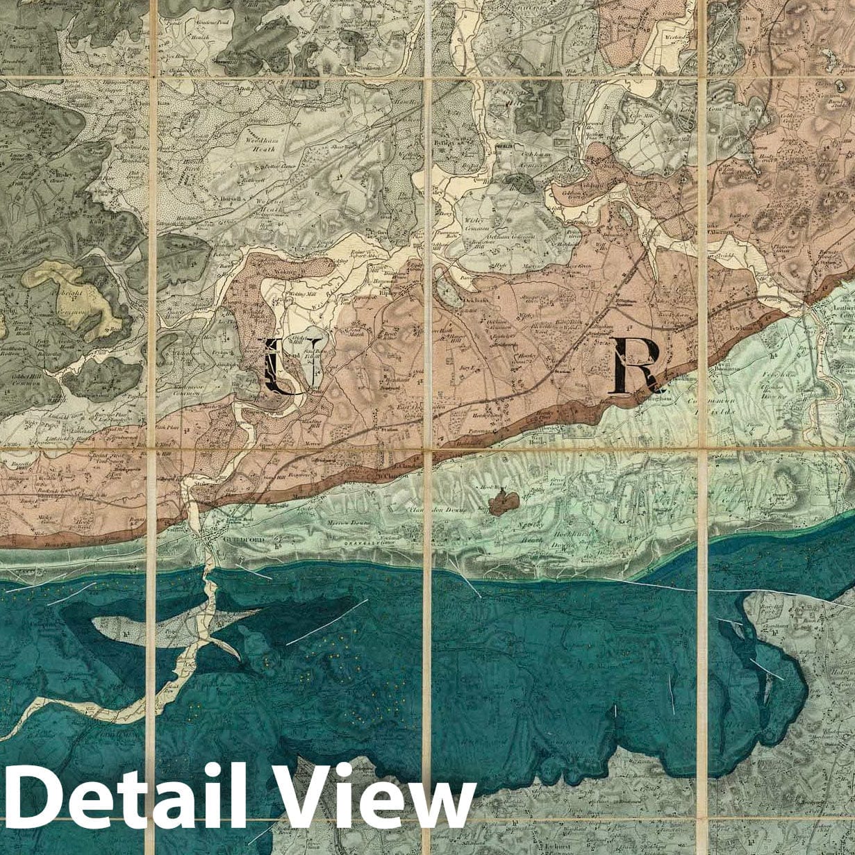 Dorking - Railroad Map, 1887 - Hand-Colored Geological Map Print