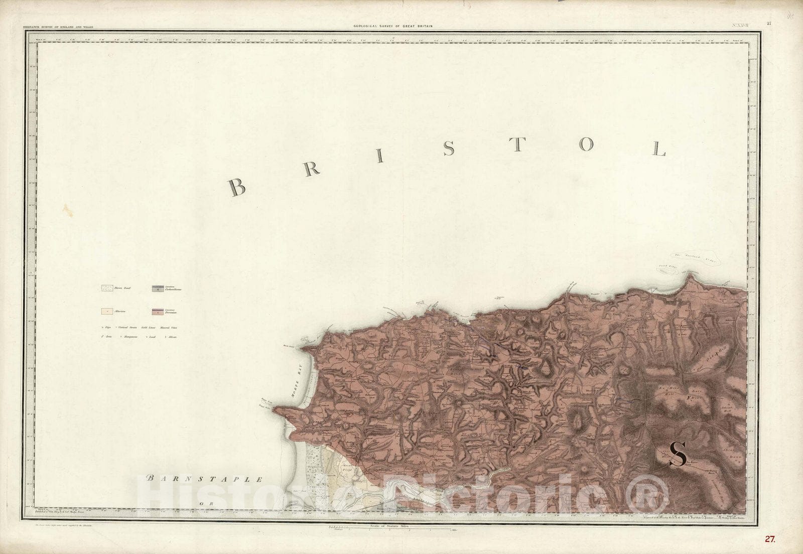 Historic Map : Geologic Atlas Map, 27. Barnstaple. 1885 - Vintage Wall Art